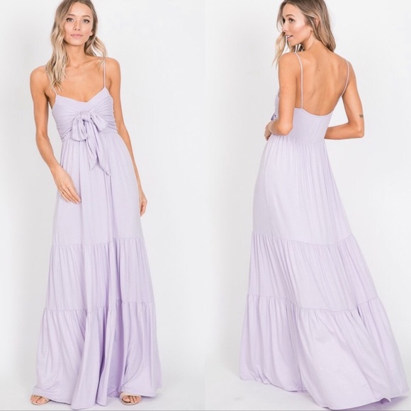 ✨JUST IN✨FRONT TIE RUFFLED LILAC MAXI DRESS - Picture 4 of 5